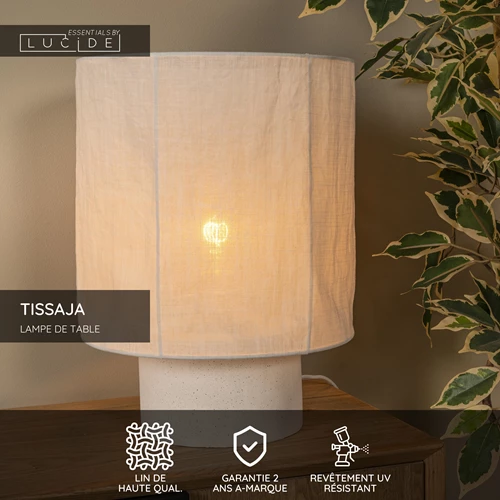 Lucide TISSAJA - Lampe de table - Ø 30 cm - 1xE27 - Blanc | Essential - USP